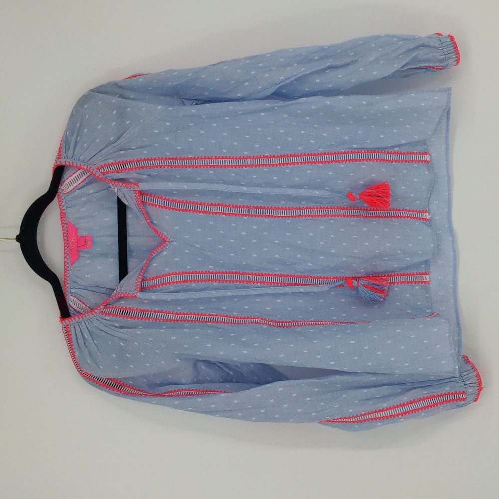 Lilly Pulitzer Mardi Long Sleeve Chambray Size Extra Extra‎ Small Sky Blue Pink